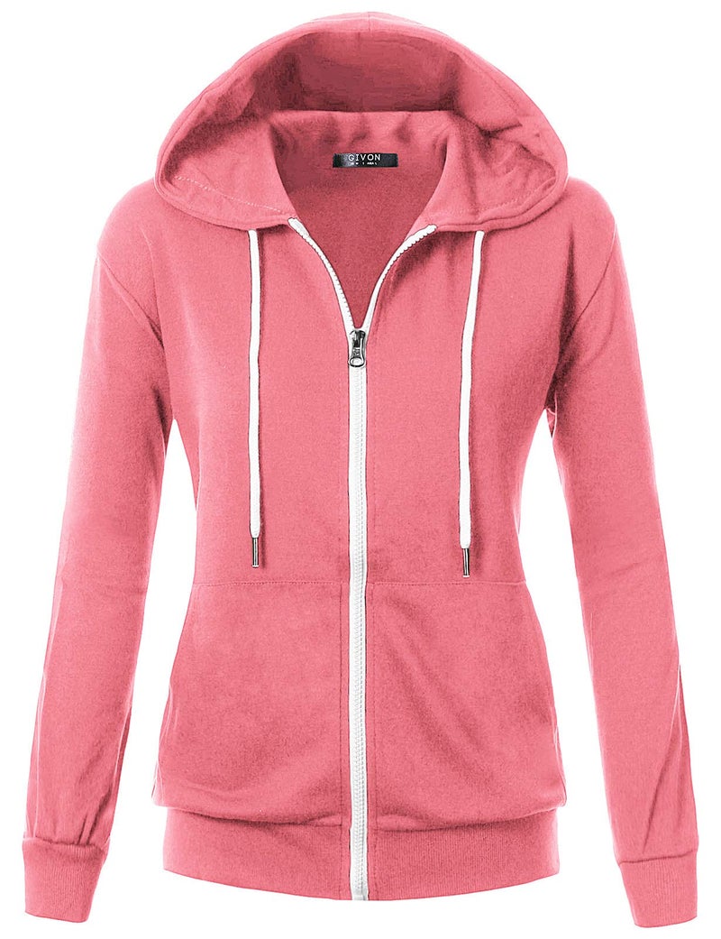 GIVON Women's Lightweight Zip Up Hoodie â€“ Long Sleeve Thin Casual Hooded Jacket, Plus DCF200-PINK-M - Image 2